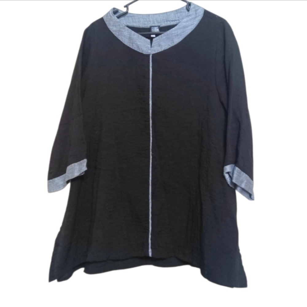 Gumps San Francisco Black Gray Lagenlook Oversized Tunic Top